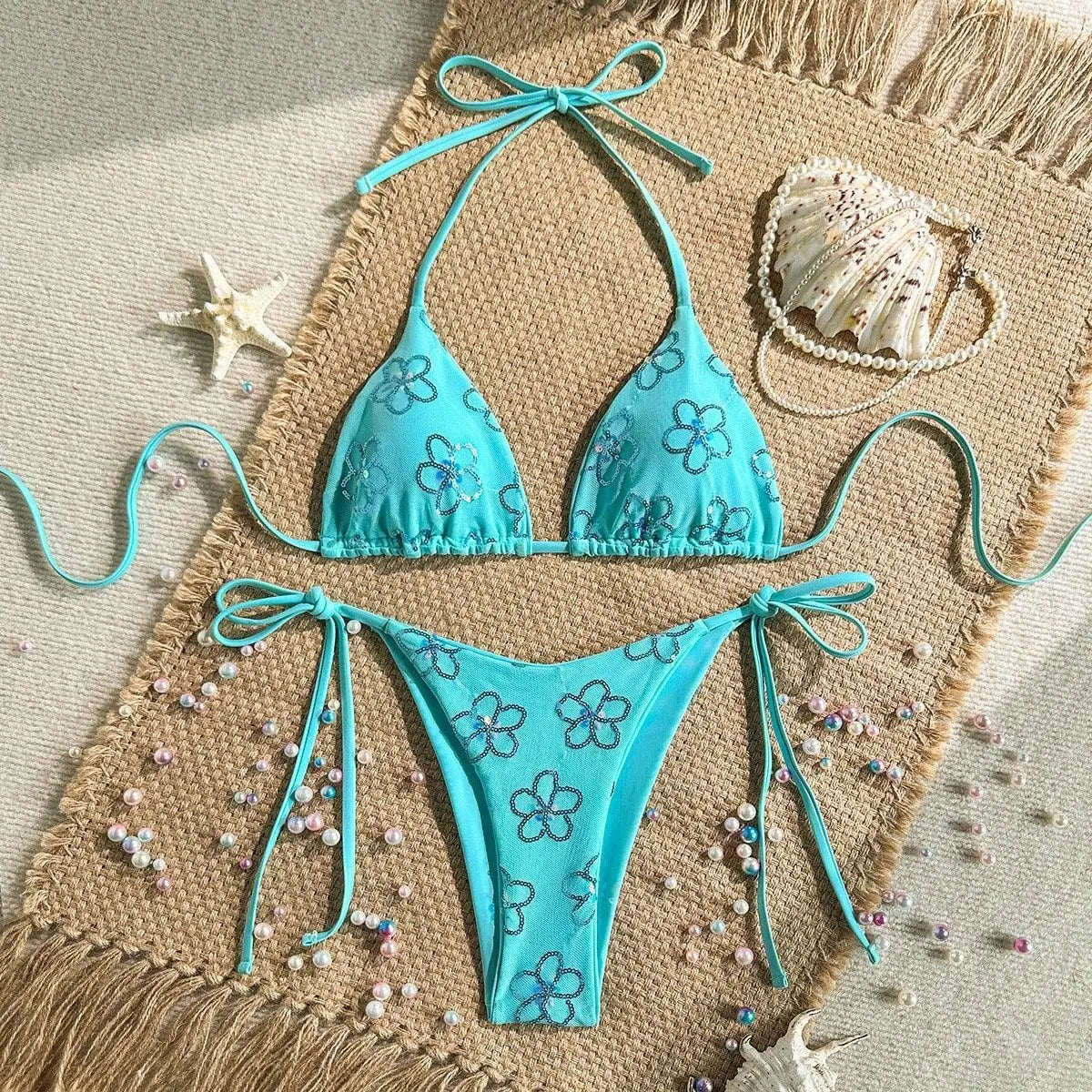 Sexy Sequin Floral Bikini Set