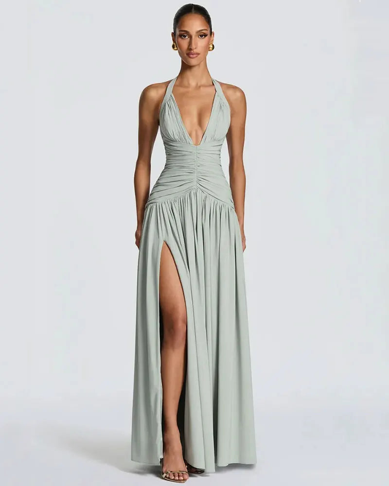 Halter Deep V Neck Sexy Maxi Dress