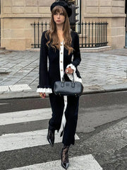Flare Sleeves Elegant Knitted Maxi Dress