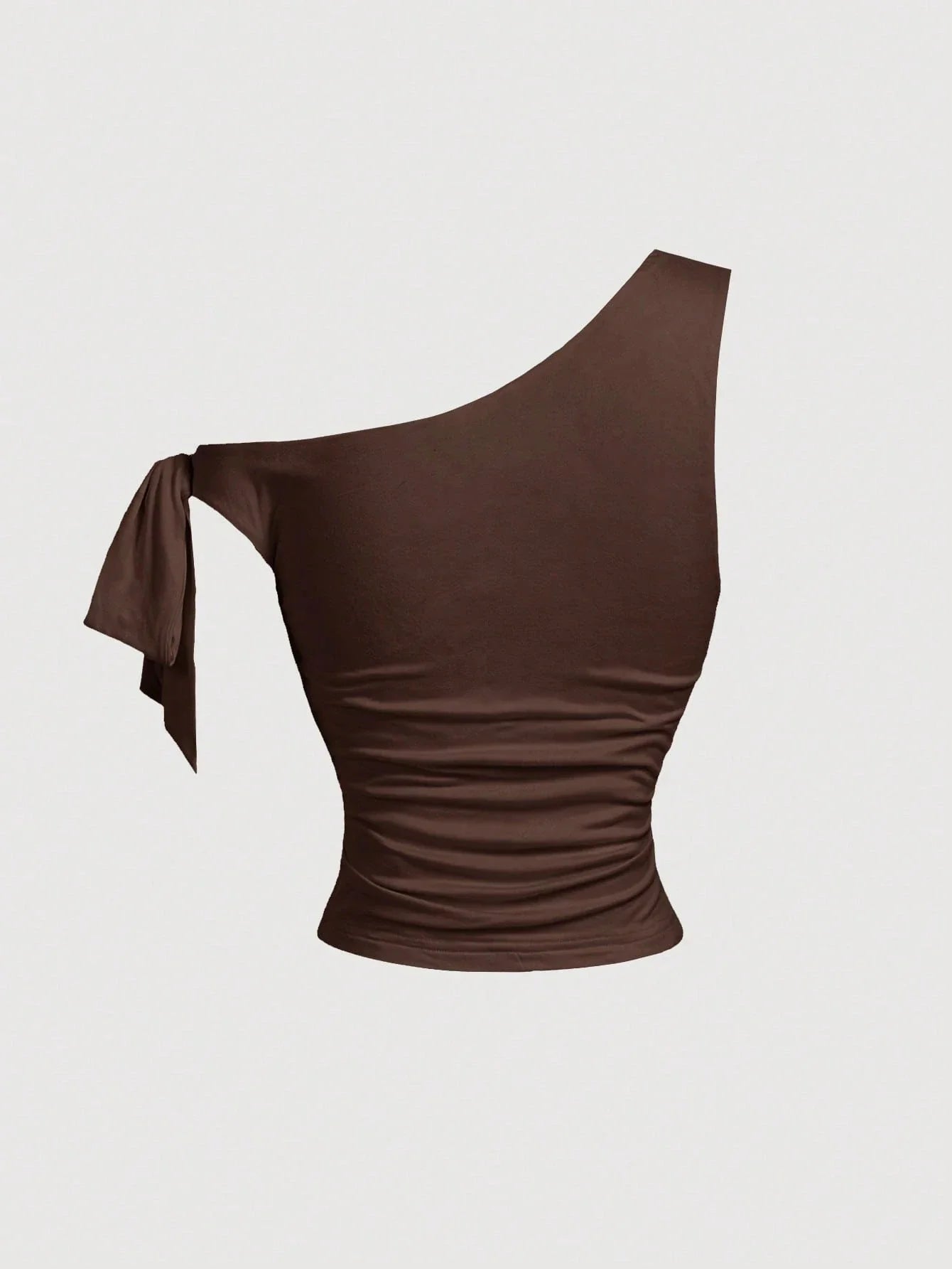 Slim Fit One Shoulder Side Tie-Strap Pleating Waist Crop Top