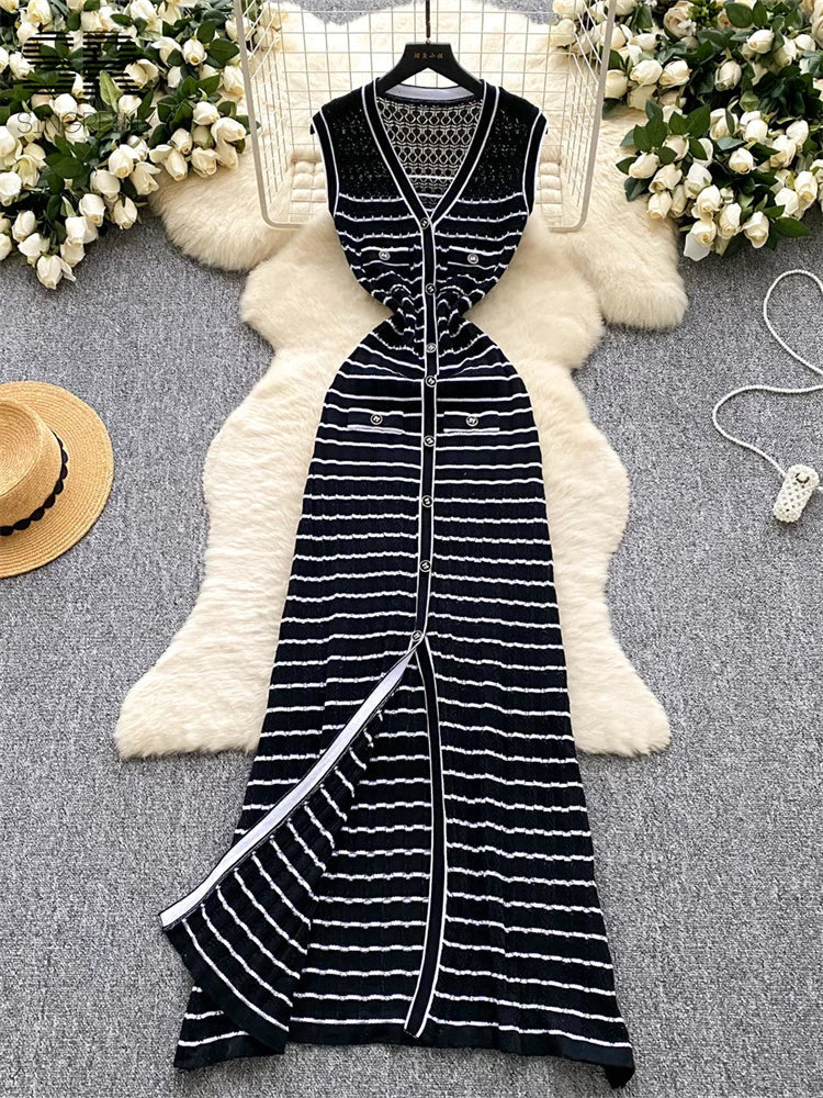 Stripe Knit OL Tank Dress