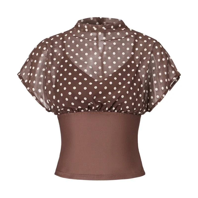 Y2K Polka Dot Mesh Crop Top