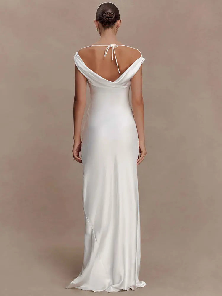 Swinging Collar Satin Sexy Maxi Dress