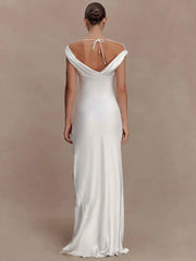 Swinging Collar Satin Sexy Maxi Dress