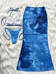 Vintage Blue Tie Dye Floral Print Bikini Set
