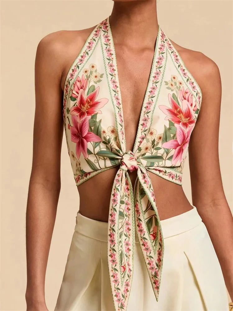Sexy Knot Front Halter Crop Top