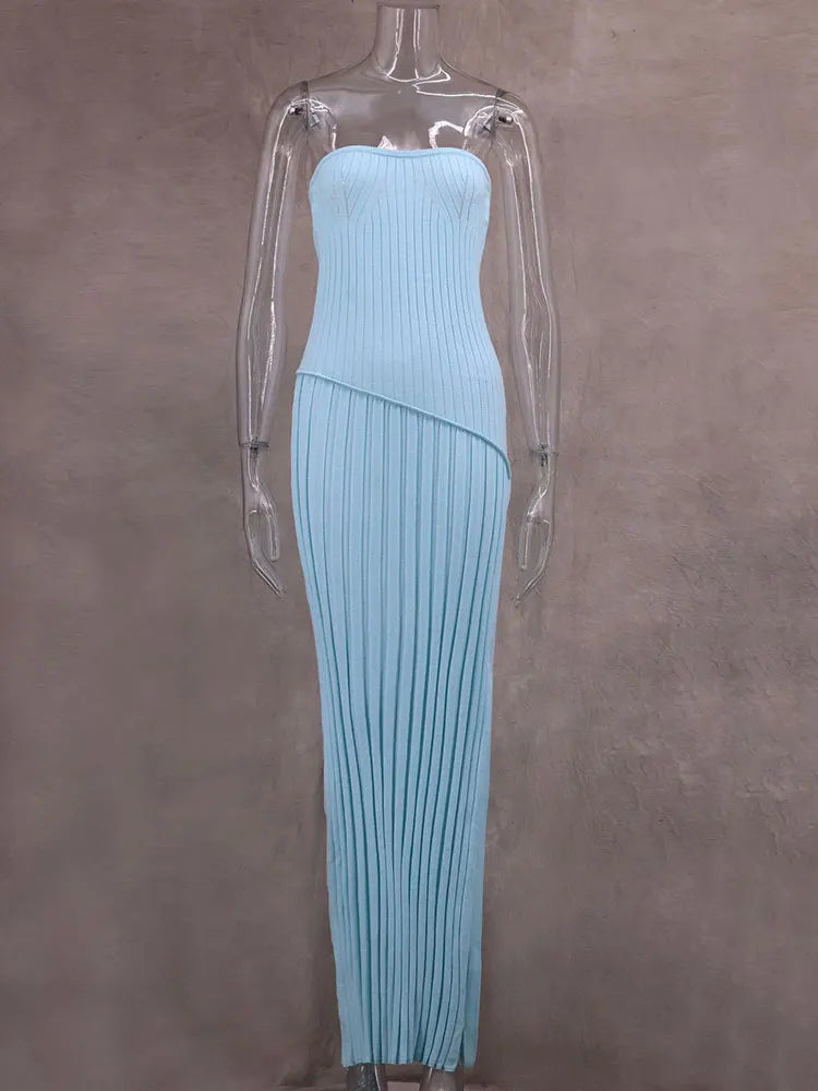 Elegant Knitted Strapless Maxi Dress