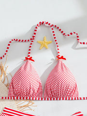 Sexy Red Striped High Waist Short 3 Piece Bikini Set