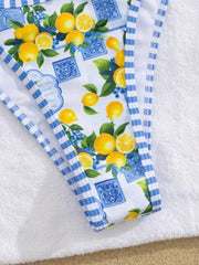 Sexy Sky Blue Fruit Print Micro Bikini