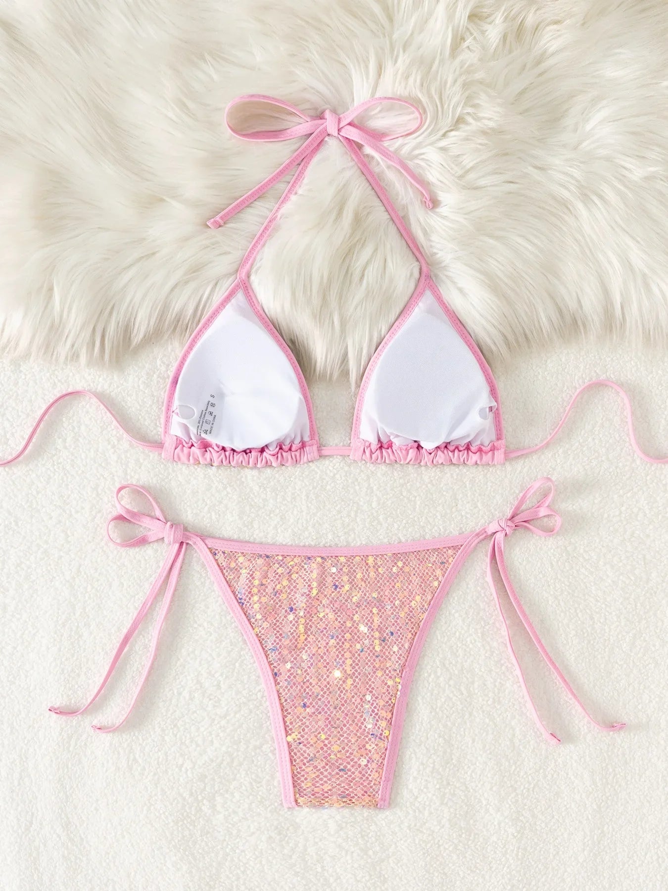Shiny Sequin Pink Black Bikini