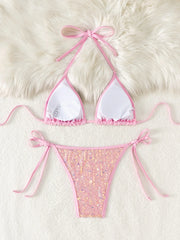 Shiny Sequin Pink Black Bikini