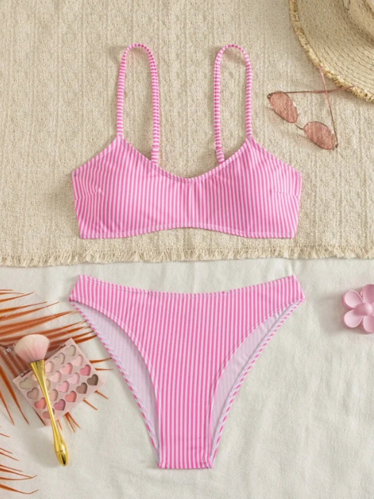 Sexy Pink Striped Micro Bikini