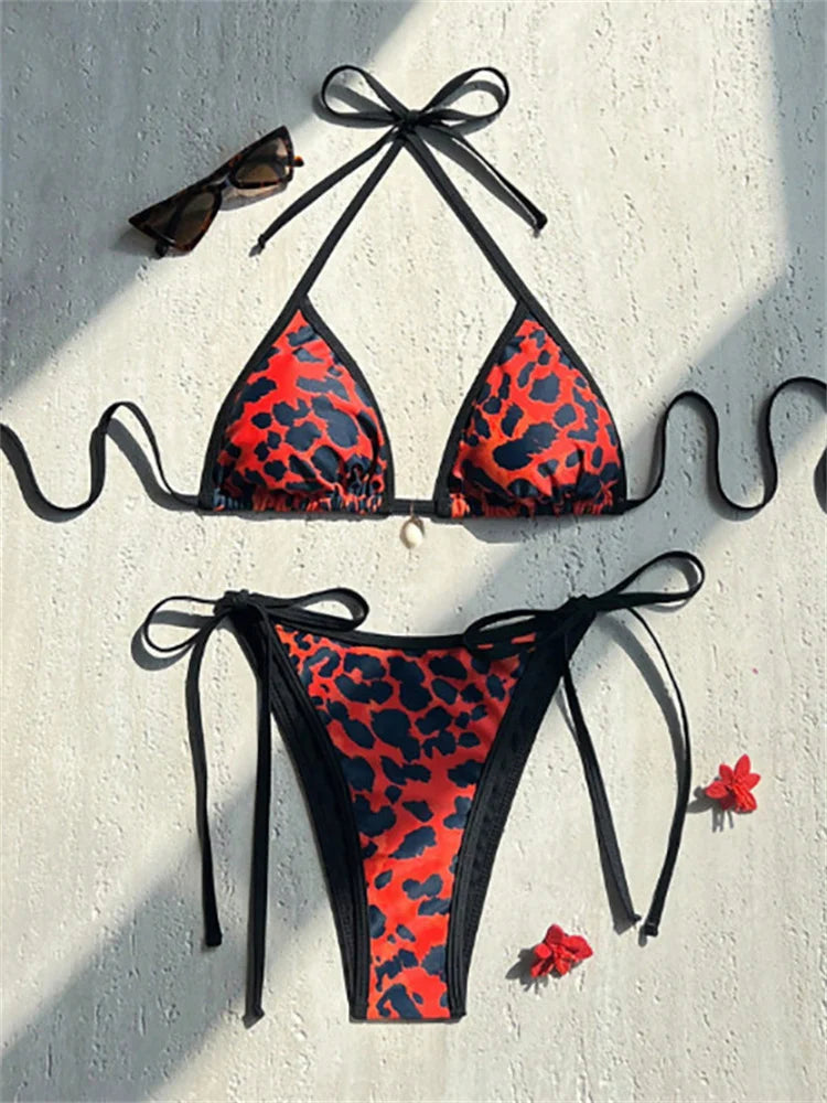 Sexy Green Tiger Print Patchwork Micro Bikini