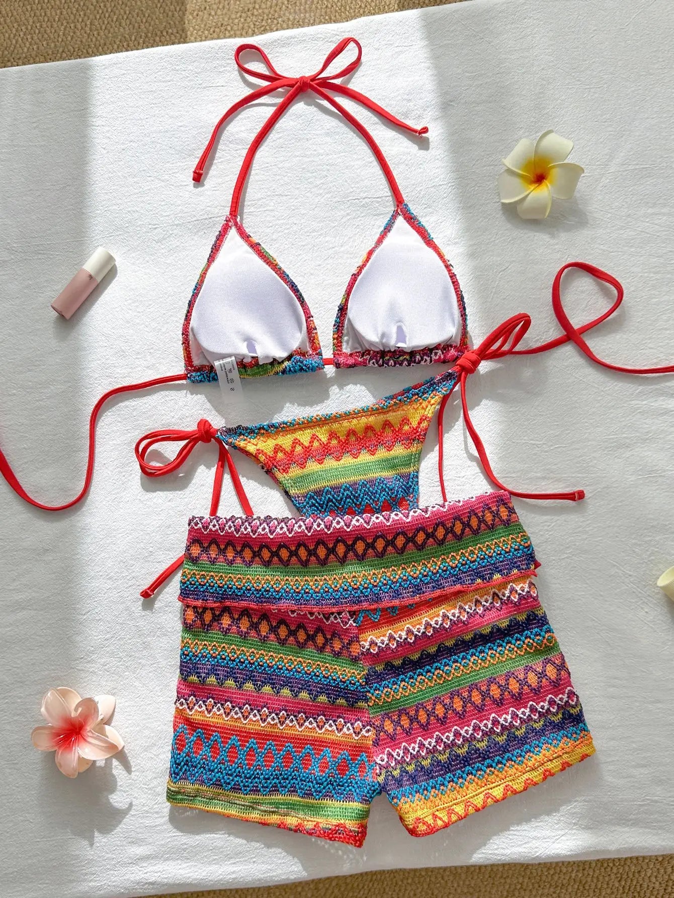 Sexy Red Striped Knitted Bikini Set