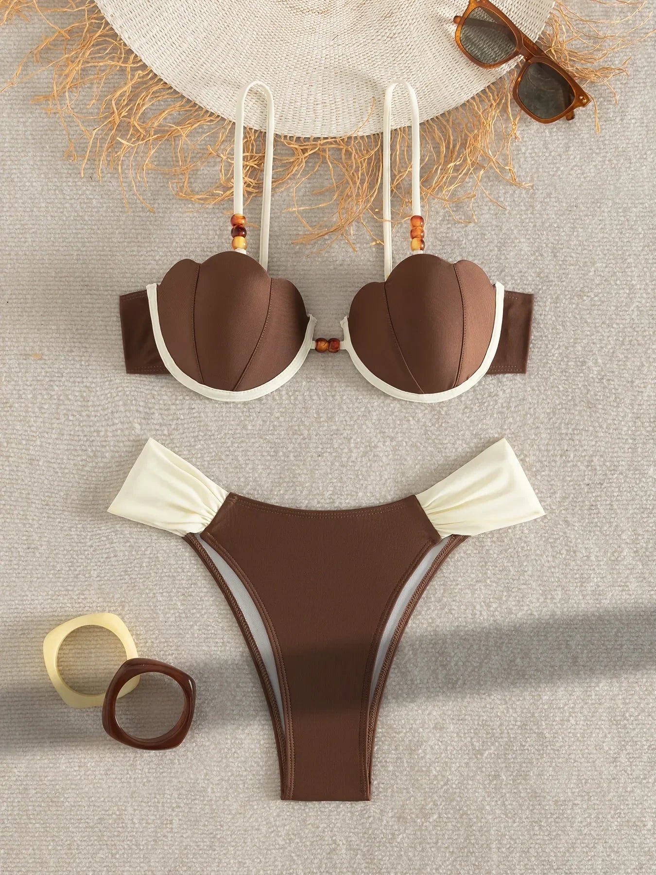 Sexy Coffee Contrast Bikini Set