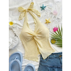 Y2K Sexy V-neck Halter Neck Crop Top