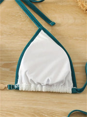 Contrast Pearl Tie Side Thong Swimsuit