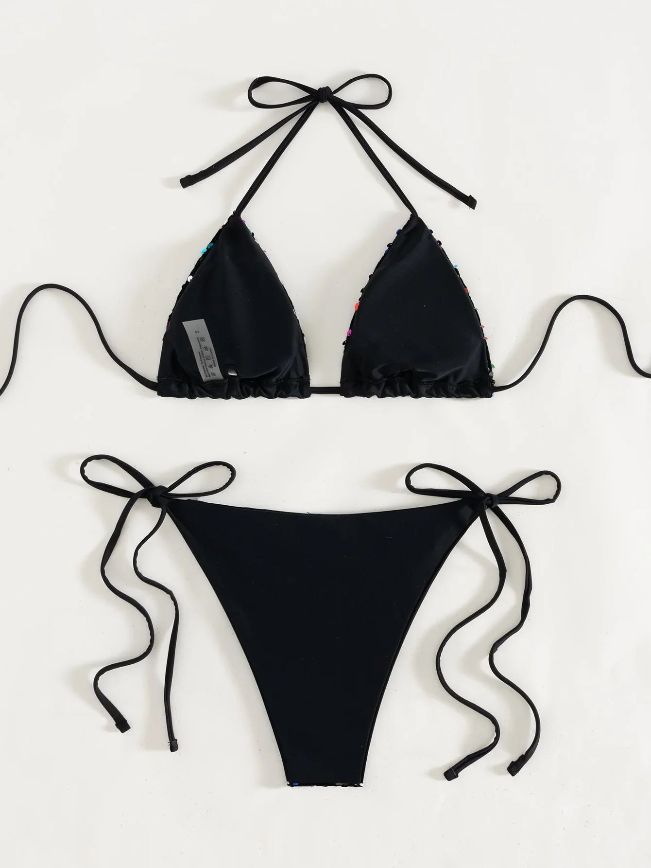 Shiny Sequin Black Bikini Set