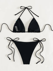 Shiny Sequin Black Bikini Set