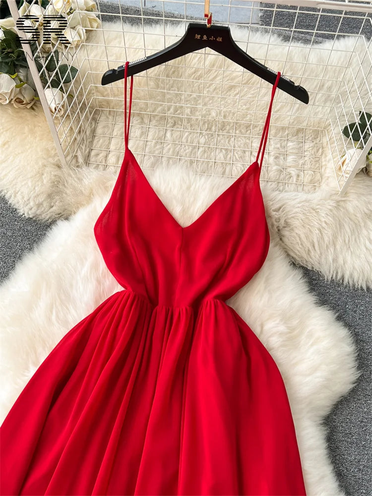 Backless Red Vacation Maxi Dress