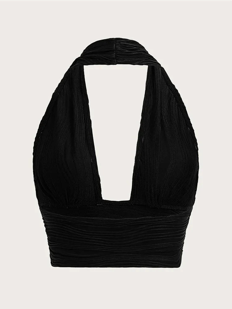 Sexy Solid Backless Crop Halter Top