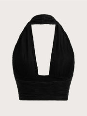 Sexy Solid Backless Crop Halter Top