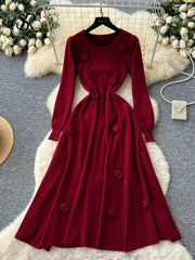 3D Floral Knitted Long Dress