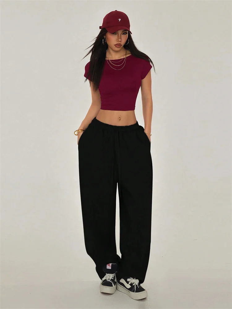 Grunge Y2K Clothes High Street Style Plain Black Crop Tee Top