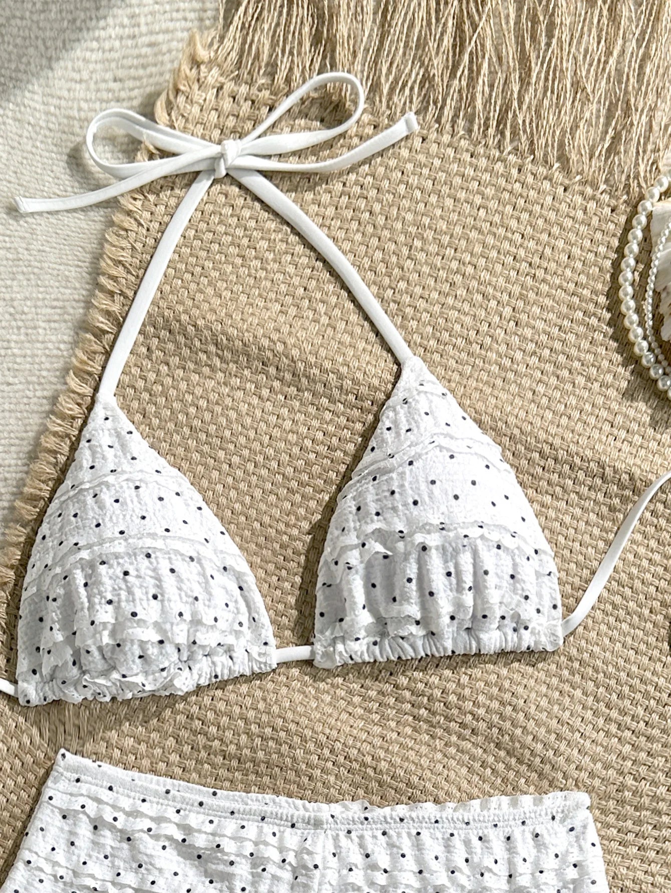 Sexy White Polka Dot Print Bikini Set