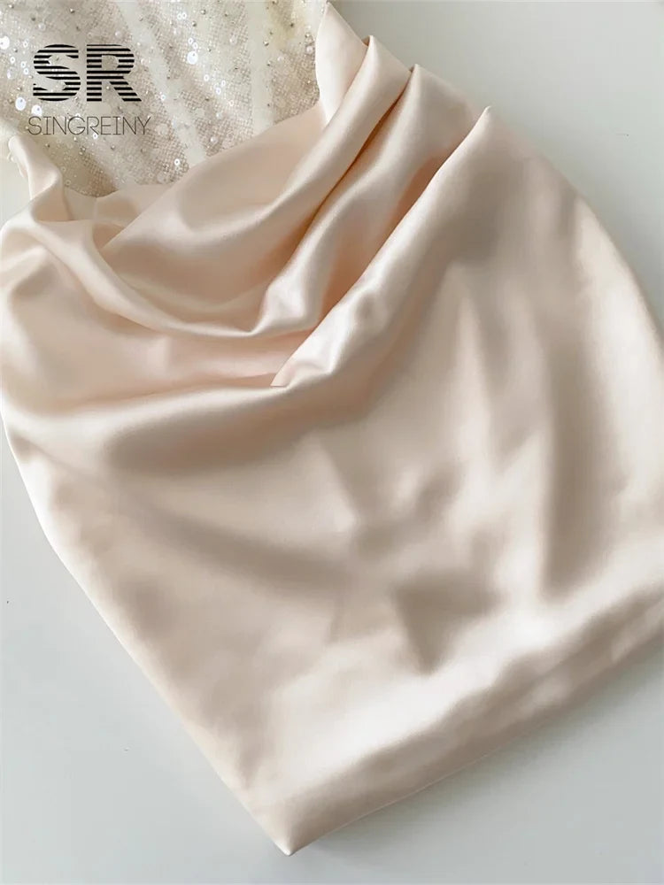 Sheer Sequined Satin Dress