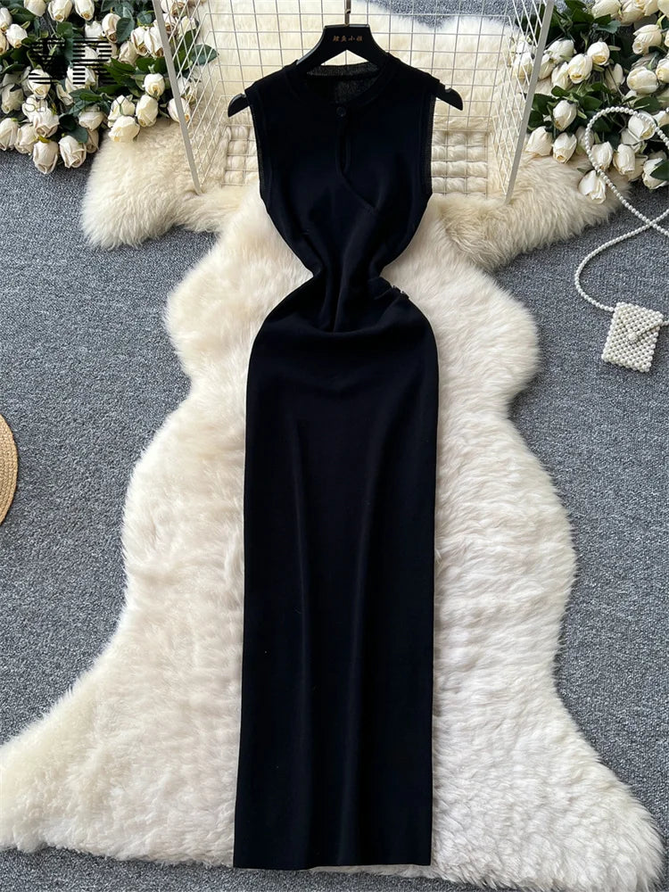 Hollow Out Knitting Long Dress
