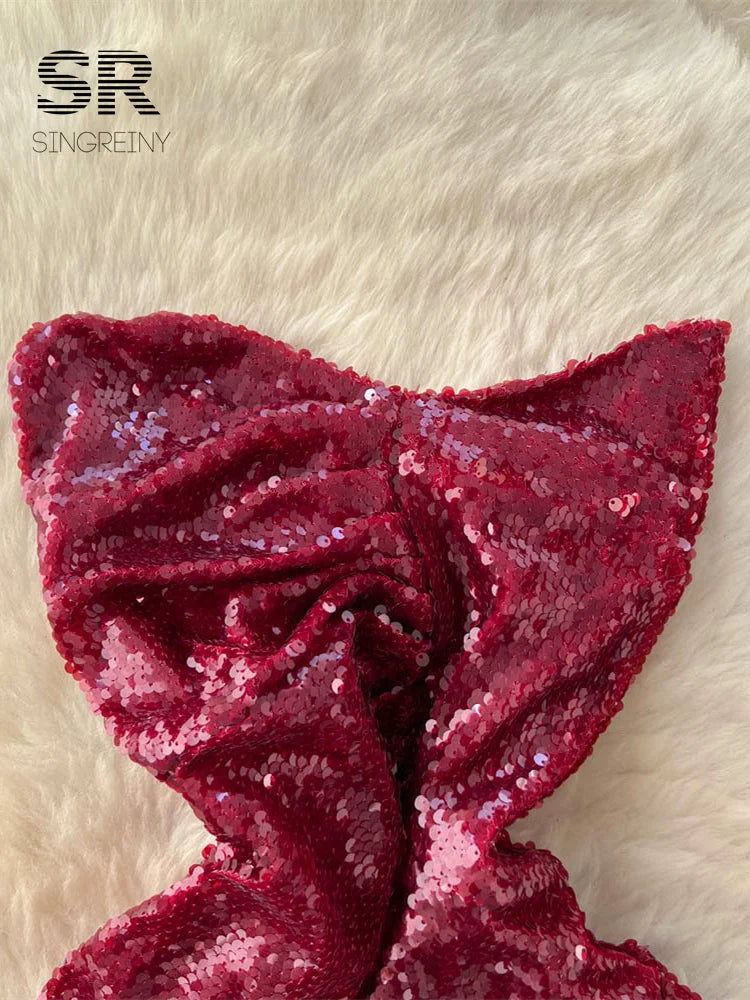 Sequined Strapless Slit Dress