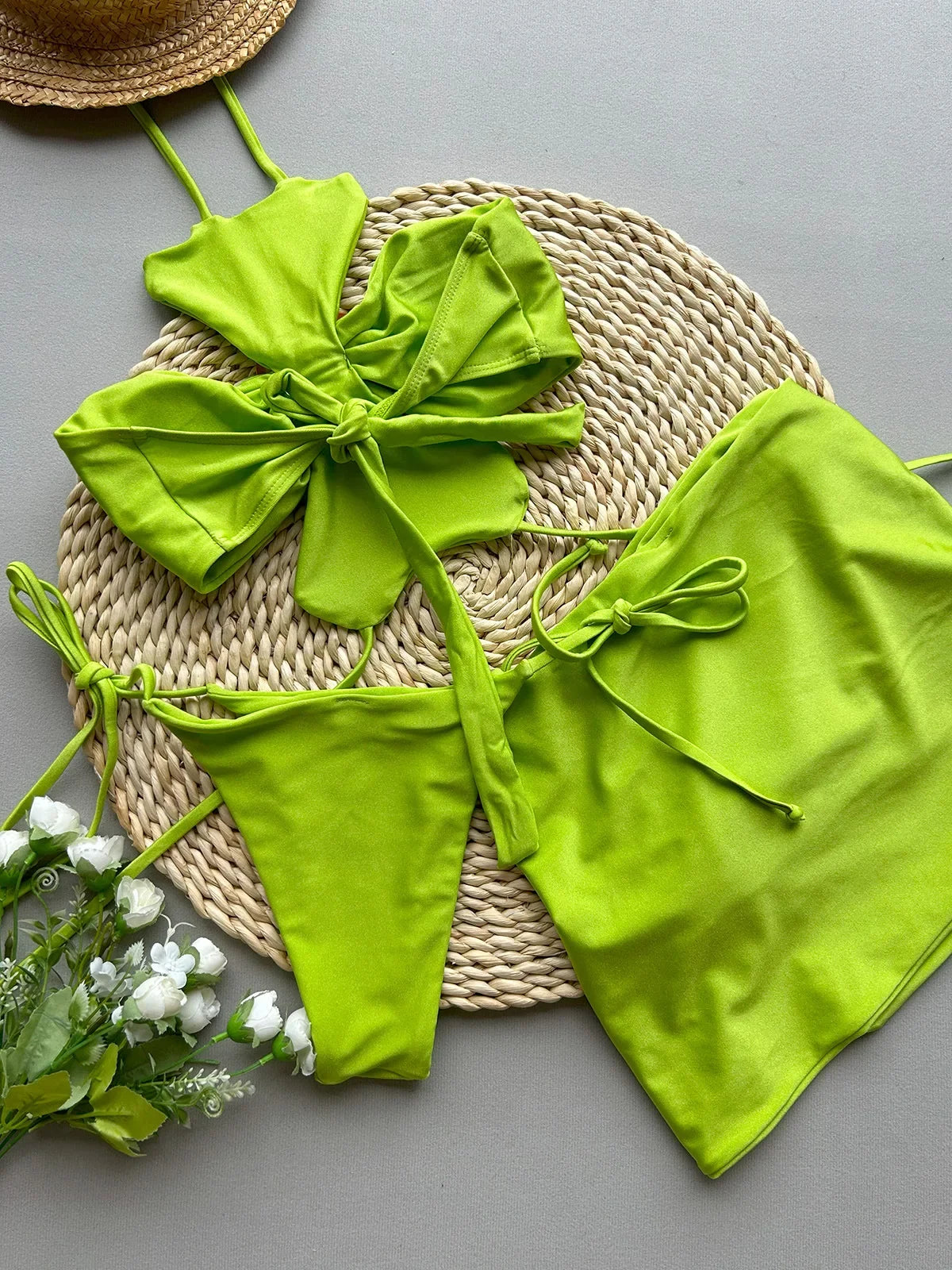 Sexy Green 3D Floral Bikini