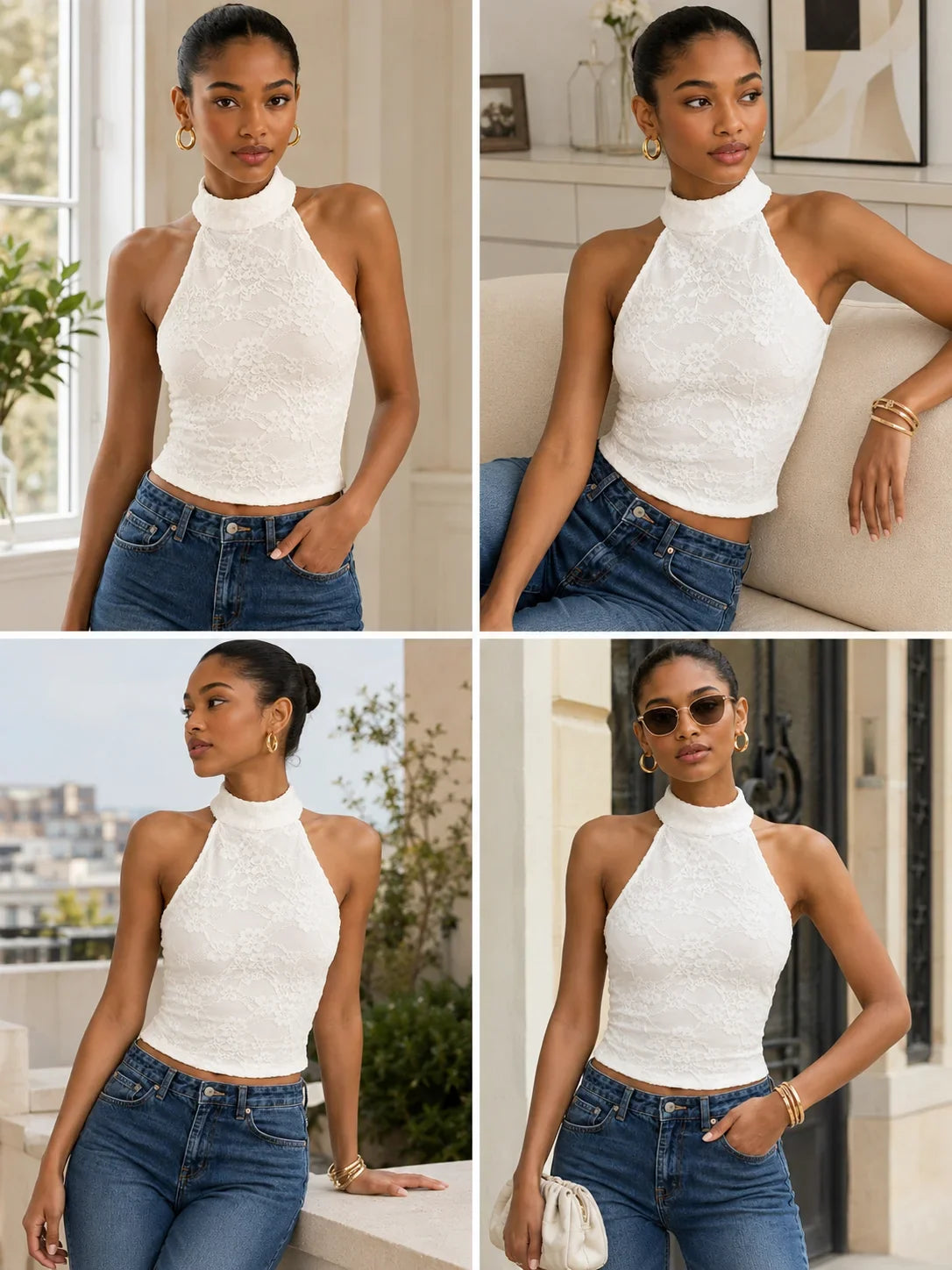 Floral Lace Halter Crop Top