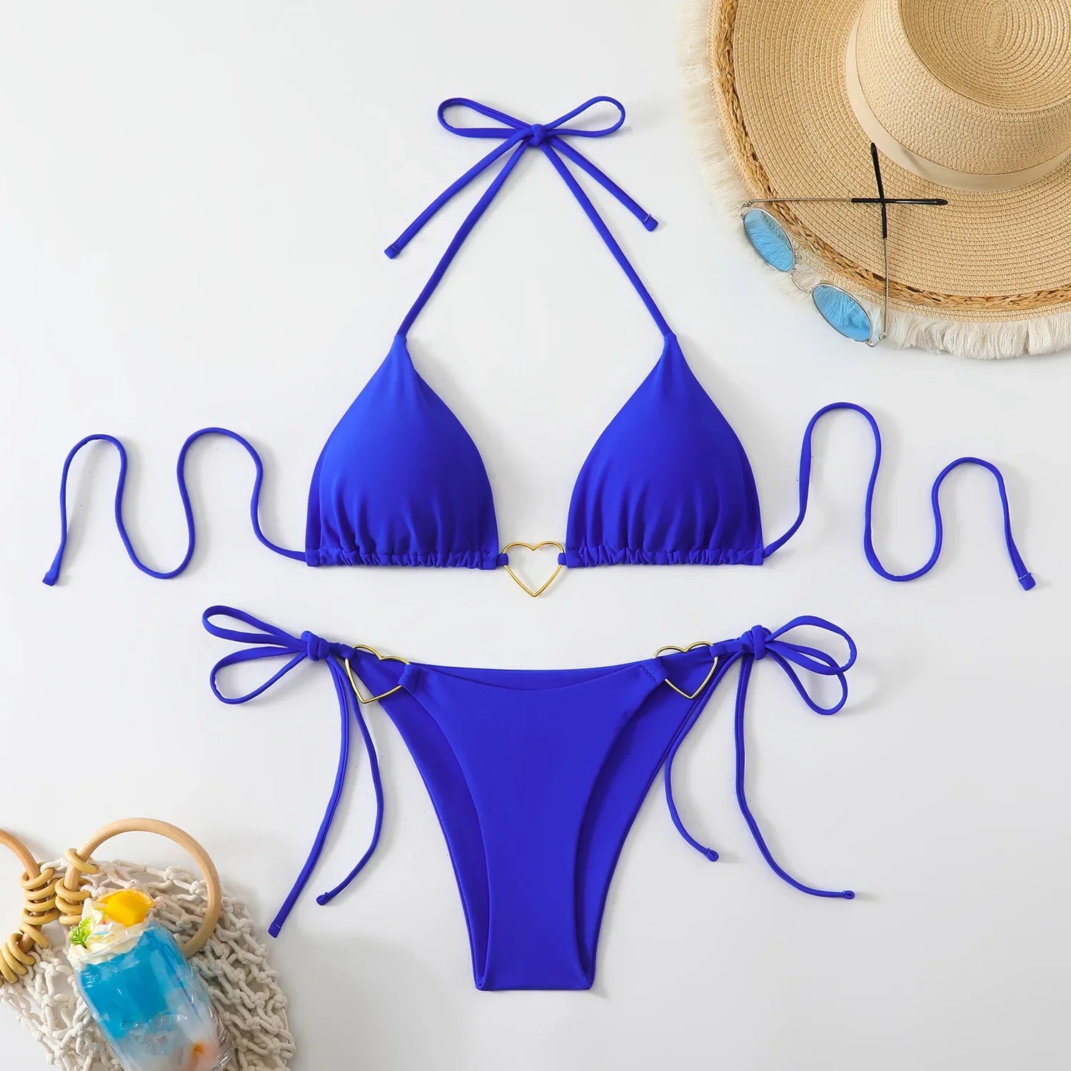 Sexy Metal Heart Ornament Bikini Set