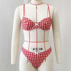Sexy Red Plaid Print Micro Bikini