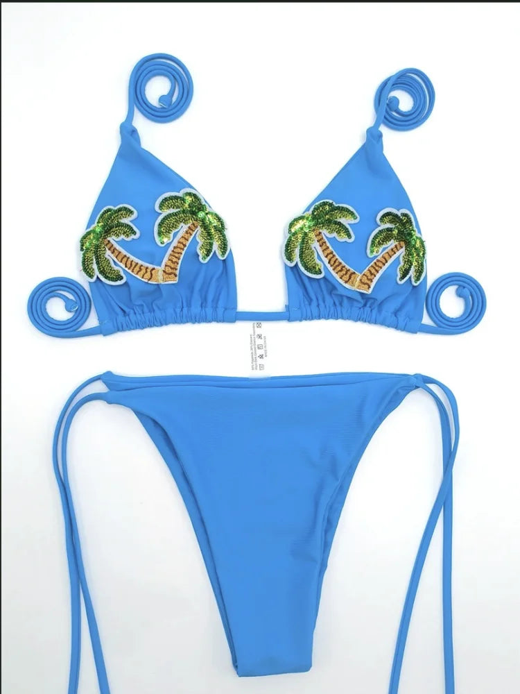Sexy Sequin Coconut Tree Bikini Set
