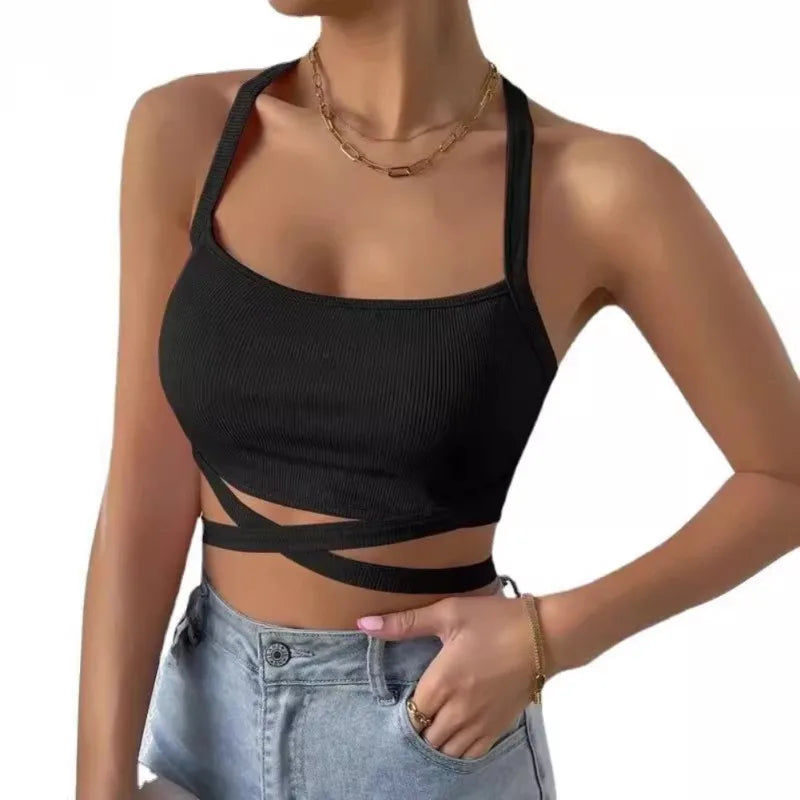 Sexy Casual Sleeveless Cut-Out Short Tee Shirt Crop Top