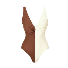 Sexy Coffee Patchwork Long Skirt 3 Piece Swimsuit