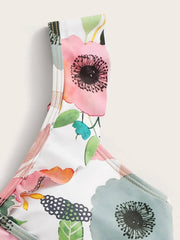 Yellow Flower Print Two Piece Swimsuit