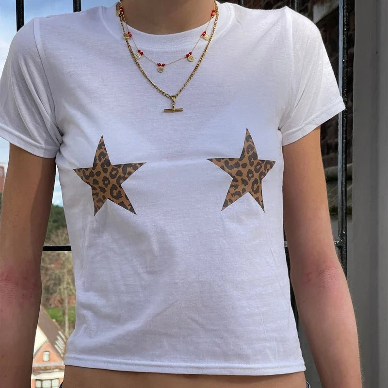 Vintage Print Short Sleeve Crop Tops