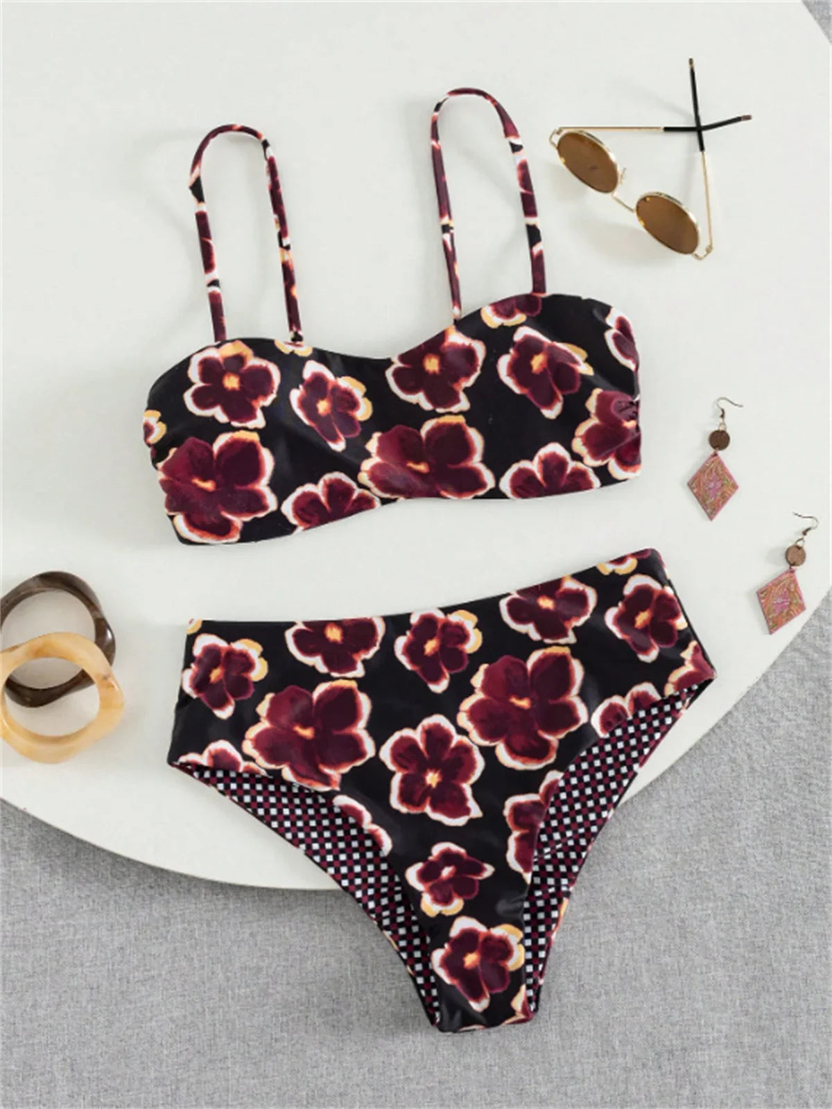 Sexy Purple Floral Print Bikini Set