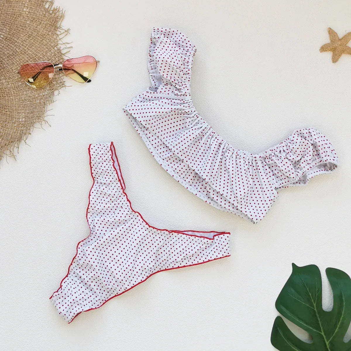 Retro Red Polka Dot Printed Bikini Set