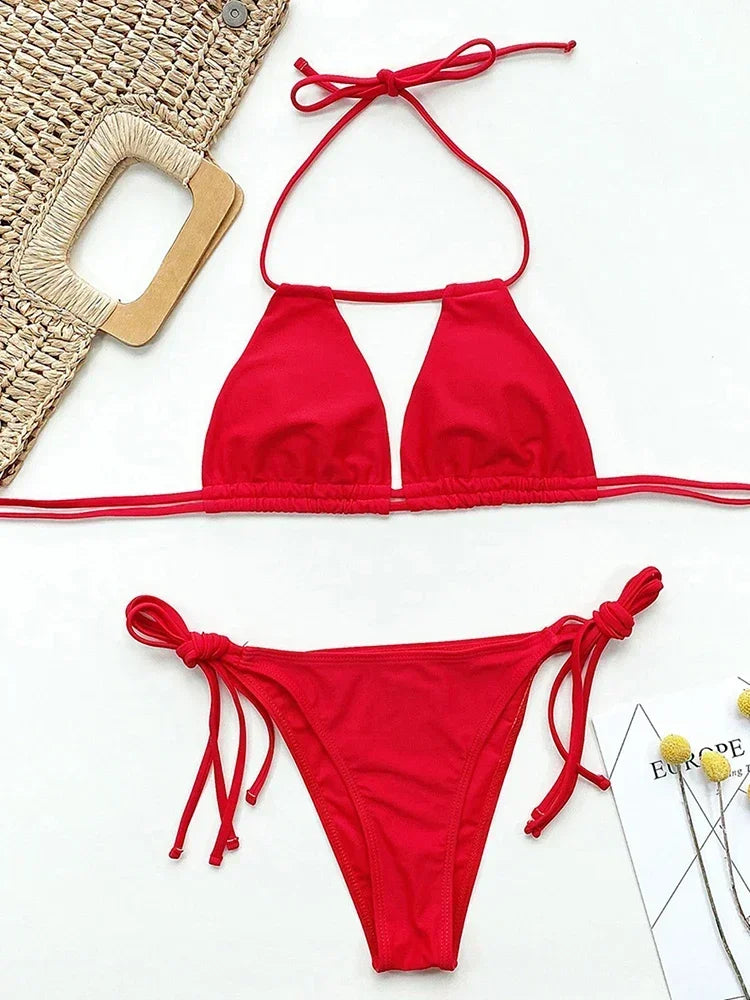 Sexy Tie Side Strappy Halter Bikini