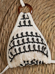 Sexy Beige Knitted Striped Bikini Set
