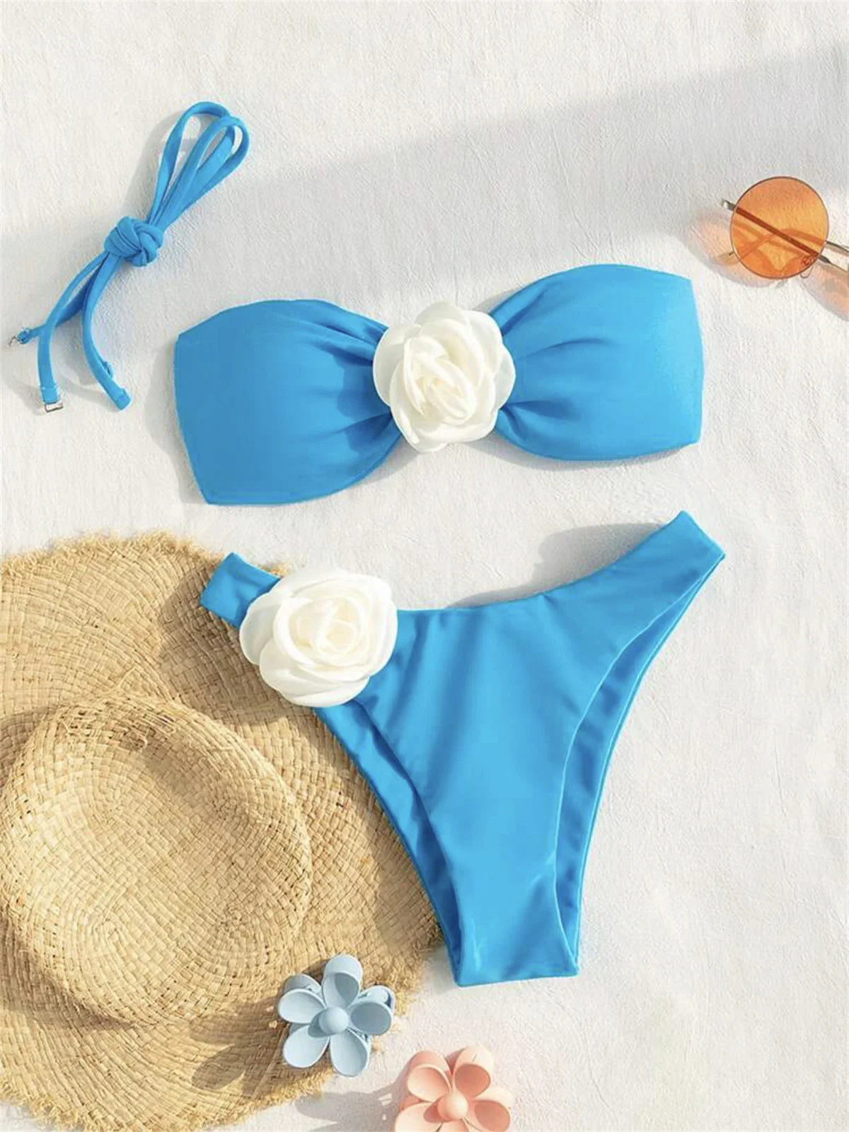 3D Flowers Bandeau Bikini