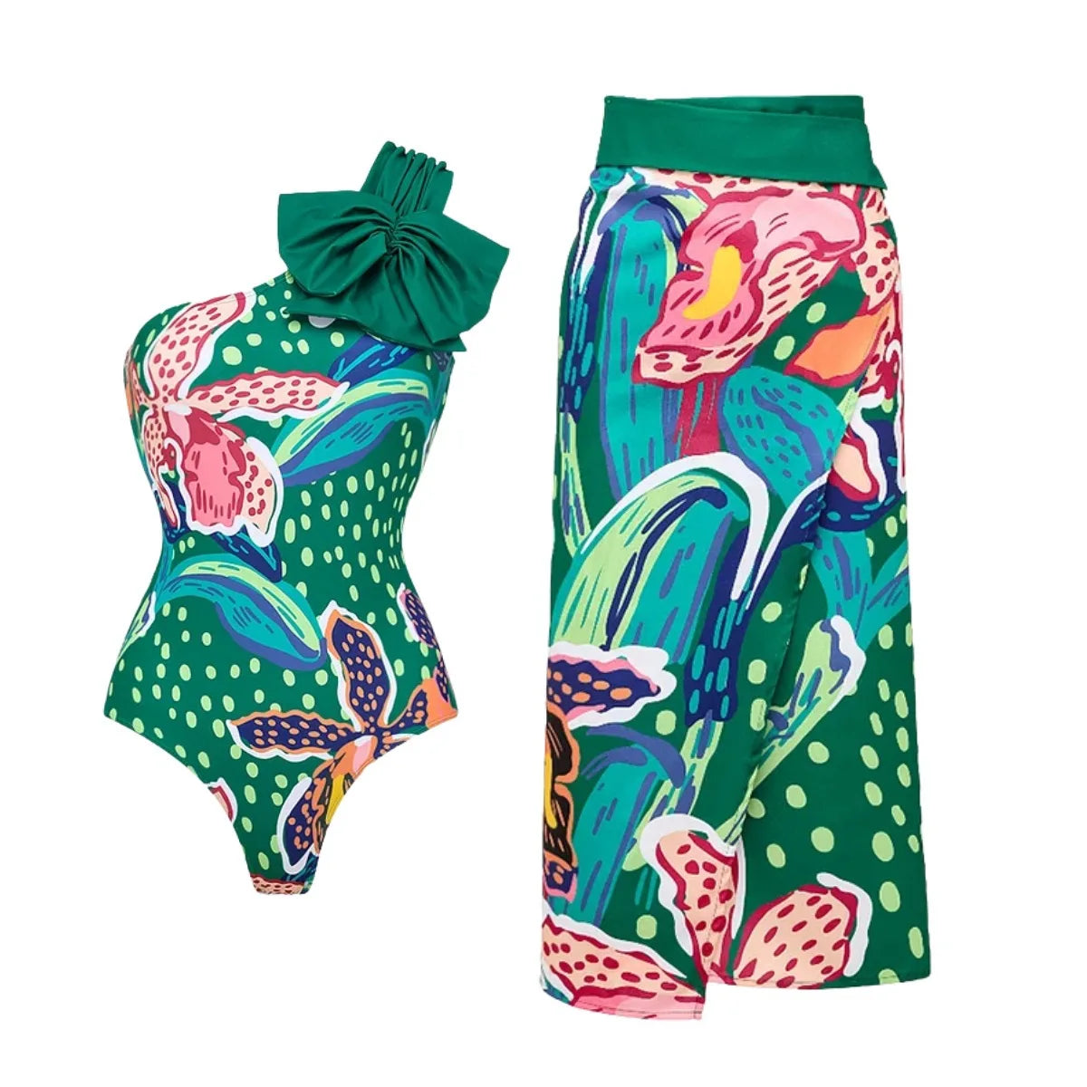 Vintage Green Abstract Print Bikini Set
