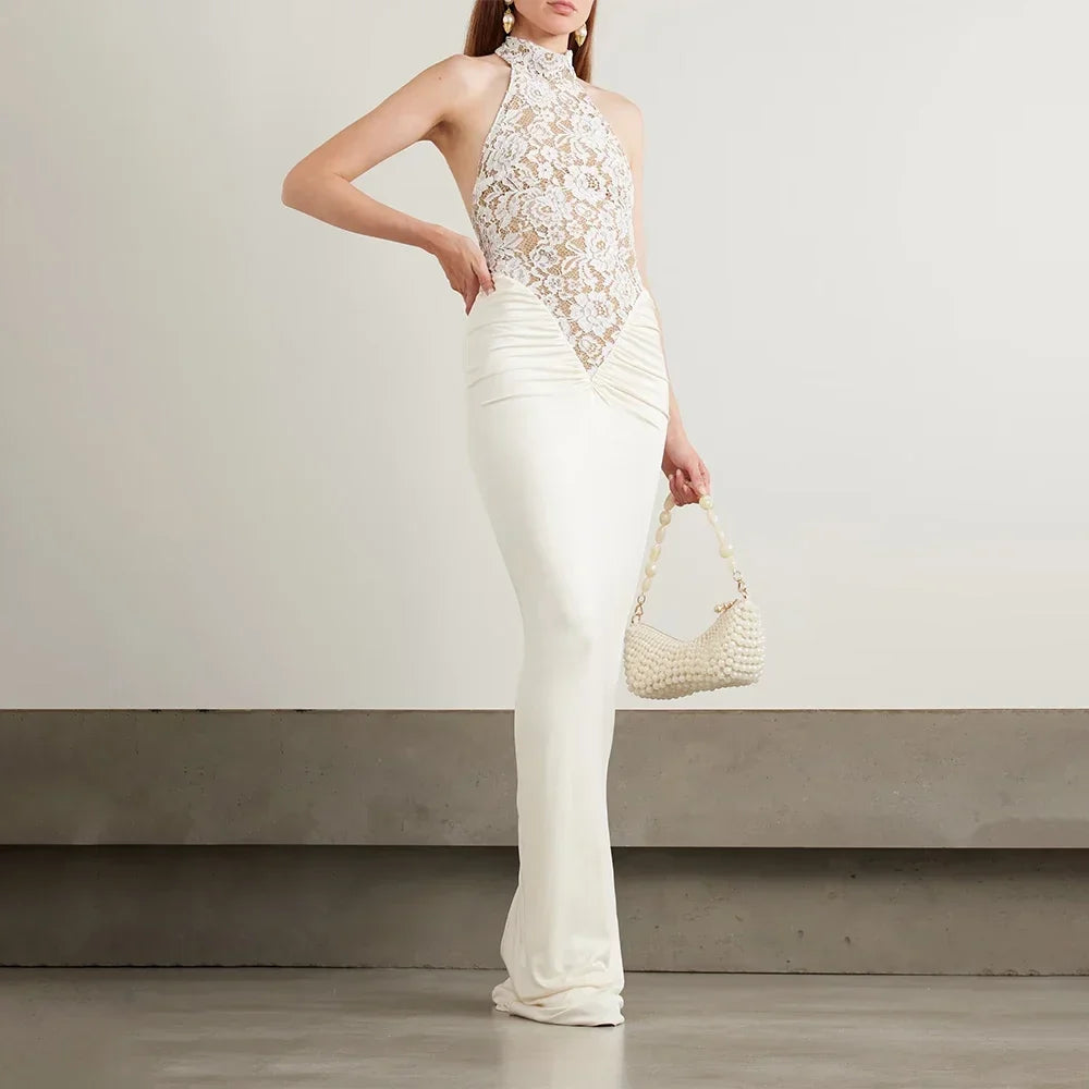 Elegant Evening Gown Lace Floral Bodycon Long Dress