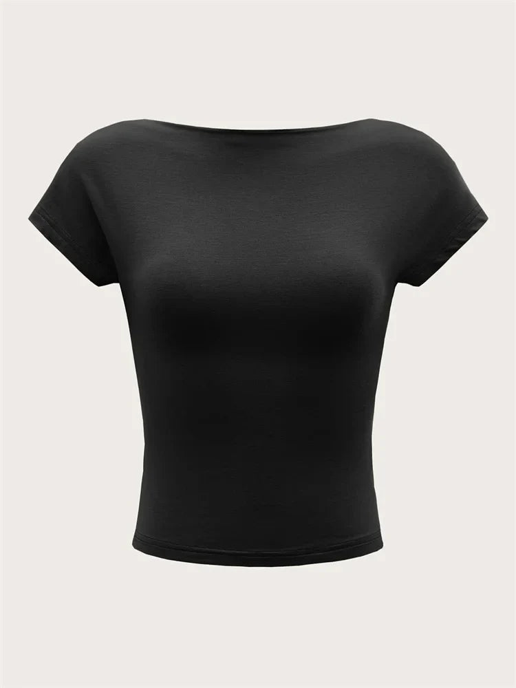 Short Sleeve Solid Color Crop Top
