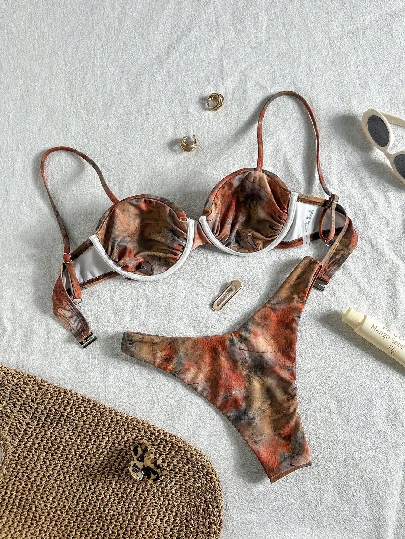 Sexy Coffee Polka Dot Print Bikini Set